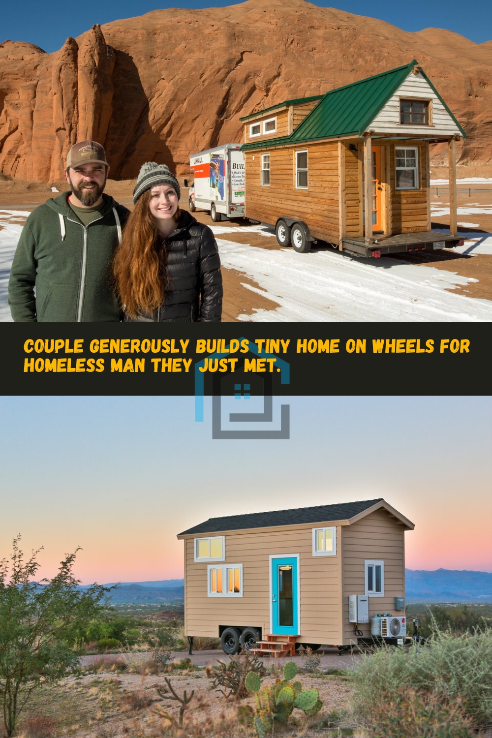 Couple generously builds tiny home on wheels for homeless man they just met pin