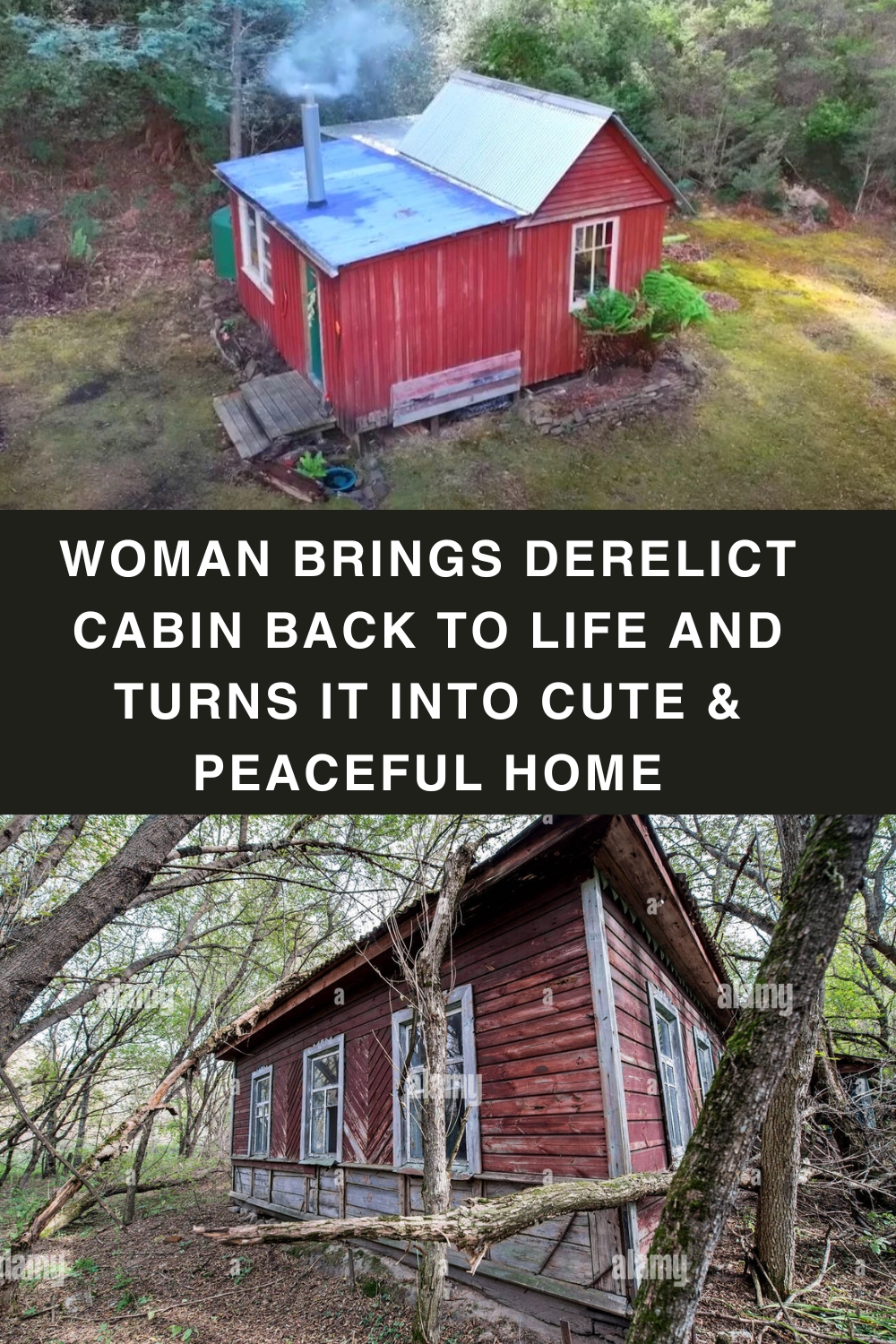 Woman brings derelict cabin back to life and turns it into cute & peaceful home pin
