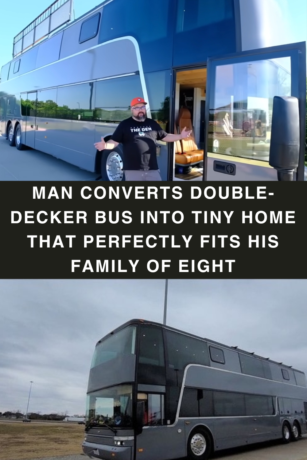 Man converts double-decker bus into tiny home that perfectly fits his family of eight pin