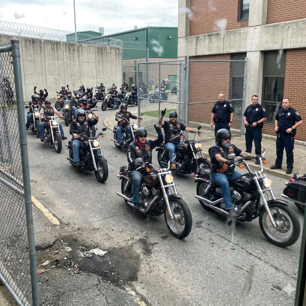 Dozens of Bikers Raised One Hand Outside a Prison