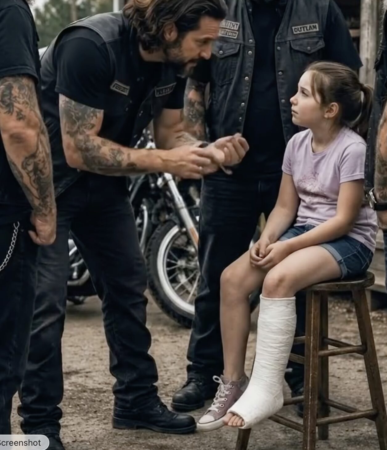 Outlaw Biker asked 11 years old girl, What happened to her leg? The girl answer shocked the biker, she said, "They told me it was my fault"