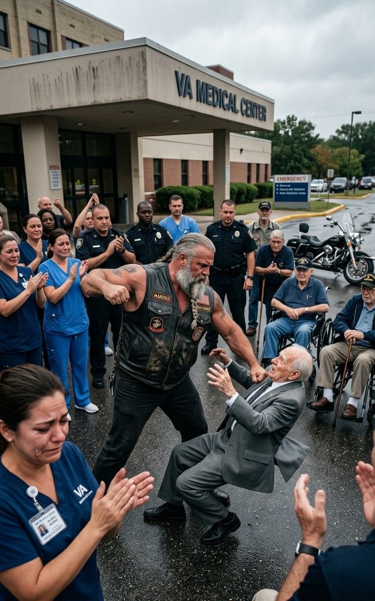The biker punched the 80-year-old man square in the jaw outside the VA hospital, and not a single nurse, security guard, or veteran moved to stop him.