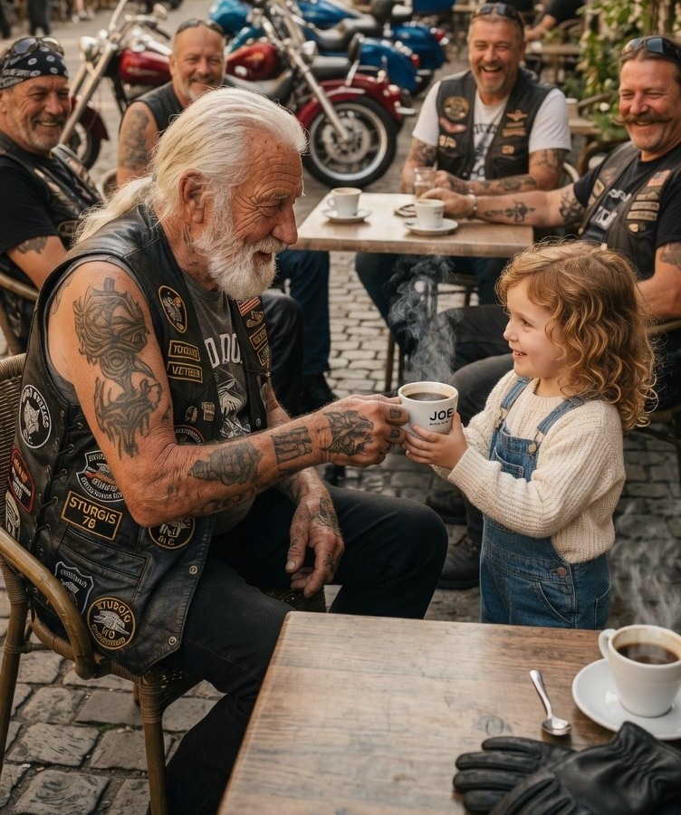 biker and 8 years old girl