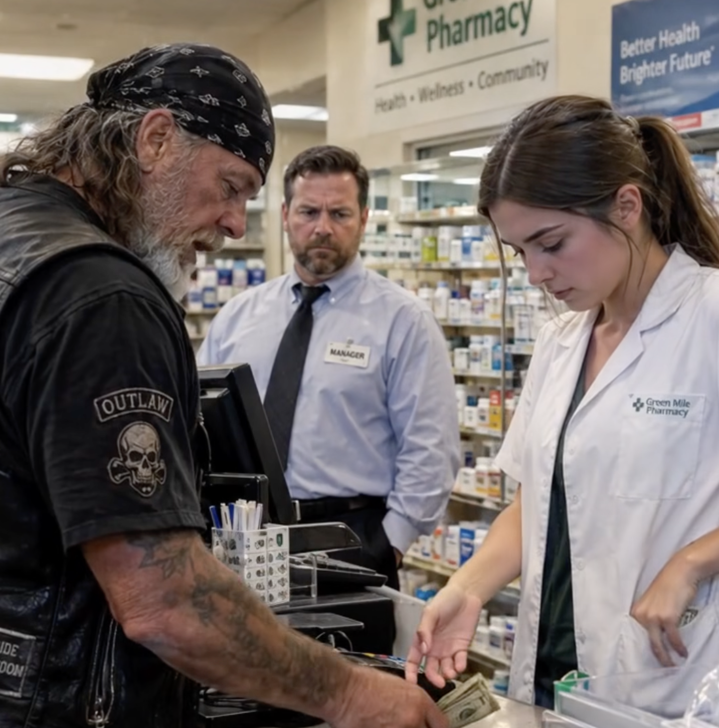 The Old Outlaw Biker Had Only $14.83 for His Medicine—Then a 17-Year-Old Cashier Did Something Nobody Expected