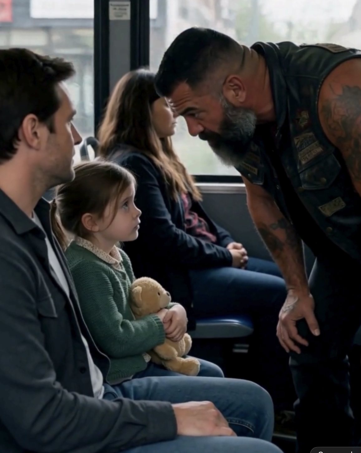 The Biker Stopped a City Bus for One Little Girl — Then She Whispered, “He's Not My Daddy”